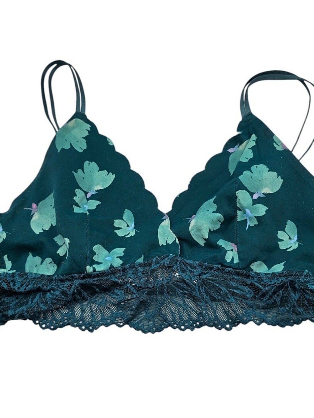 Auden Womens Sz M Bralette Scalloped Hem Dark Teal Floral Lace Trim